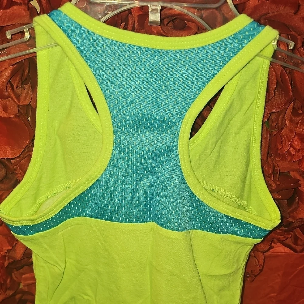 Justice Vibrant Yellow and Blue Soccer Racerback Tank Top Size 7 LIKE NEW
